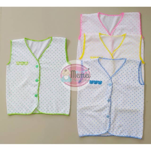 1 LUSIN (12 pcs) Baju bayi tanpa lengan POLKADOT halus lembut