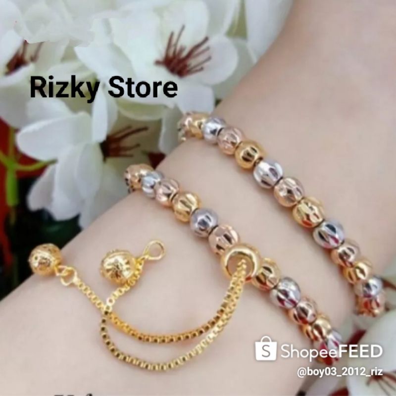 RS _ Gelang Serut Xuping Import Style Korea _ perpaduan warna emas silver dan rose gold _ best selle