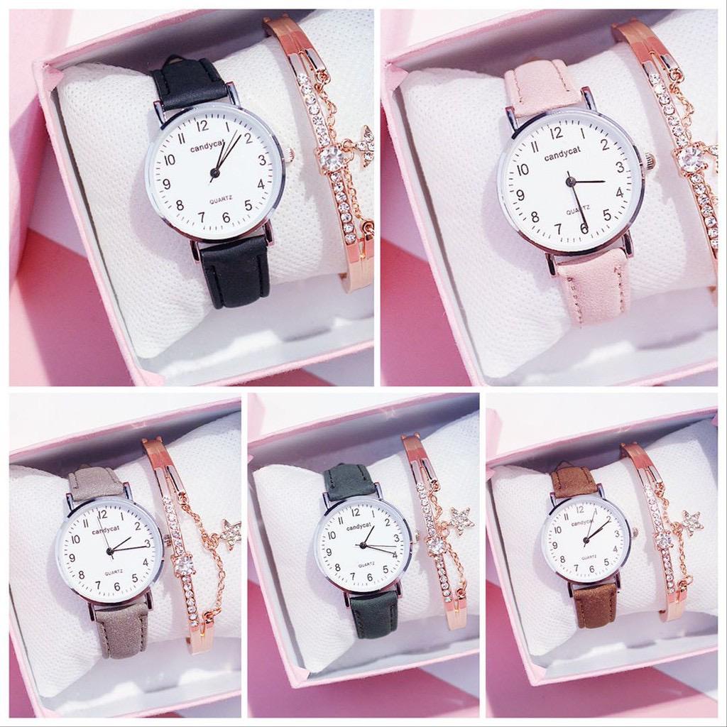 BAJ Jam Tangan Wanita Analog Casual Fashion Retro Korea CandyCat Strap PU Pria Couple JF084