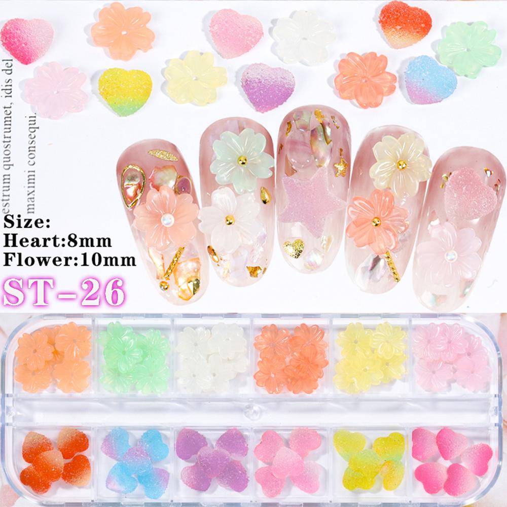 Mxbeauty 3D Rose Resin Bunga Arylic Berbagai Bintang Berujung Lima Jantung Manikur Aksesoris Bunga Matahari Gummy Candy Nail Rhinestones