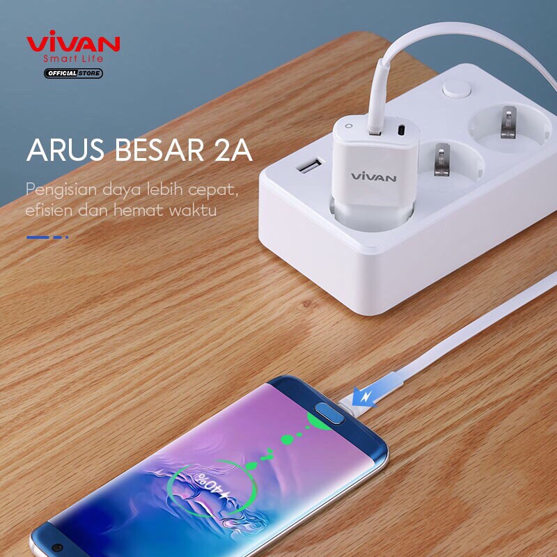 VIVAN Kabel Data USB Micro SM30S SM100S SM200S Fast Charging 2A Flat Design Android Garansi 1 Tahun