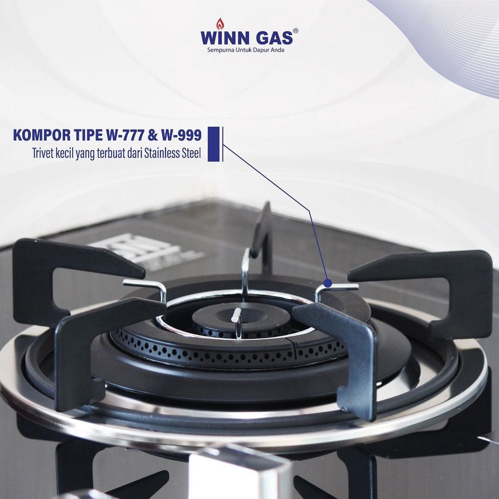 Winn Gas Kompor Gas 2 Tungku Tanam Winn Gas W-777 &amp; Paket Kompor Selang Regulator W88/W900