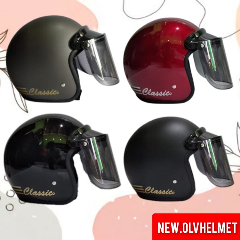 HELM BOGO DEWASA GARIS CLASSIC KACA DATAR INJAK SNI