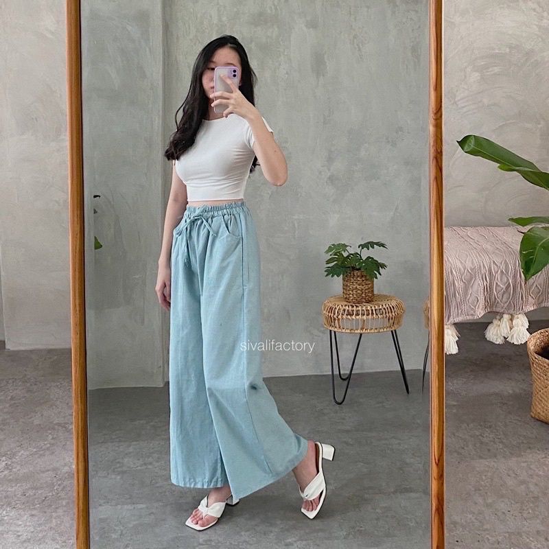 Celana Kulot Rayon Premium Celana Kulot Wanita Celana Kulot Bahan Rayon-Biru langit