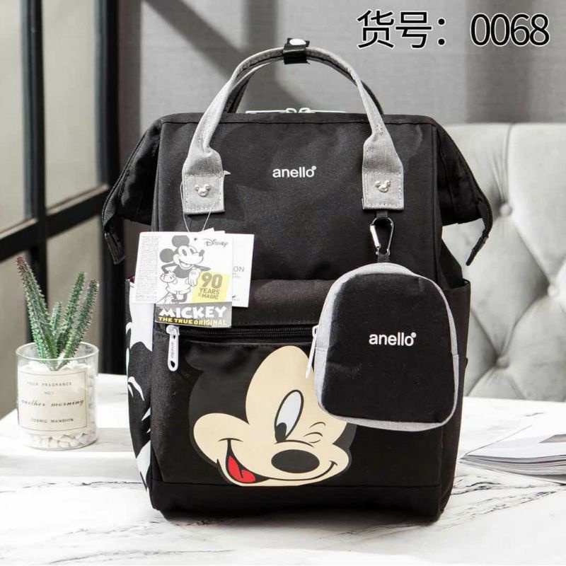 Tas ransel anello large mickey mix colour/diapers baackpack free dompet kecil