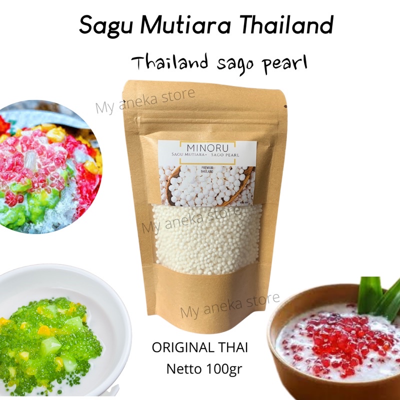 

Sagu mutiara thailand / sago pearl / sago / mutiara / thailand / campuran es merk minoru 100gr