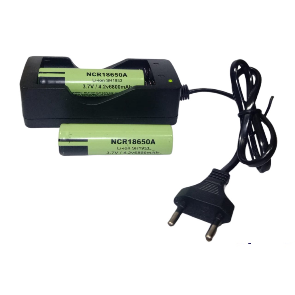 PAKET CASAN 2 SLOT + 2 PCS Baterai Li-ion NCR 18650 A 6800mAh 3.7/4.2V Warna Hijau FLATTOP