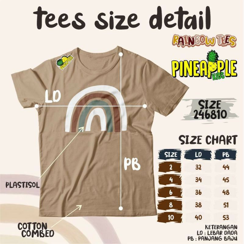 Kaos Anak Rainbow Tee Pineapple Kaos anak Cowok Cewek