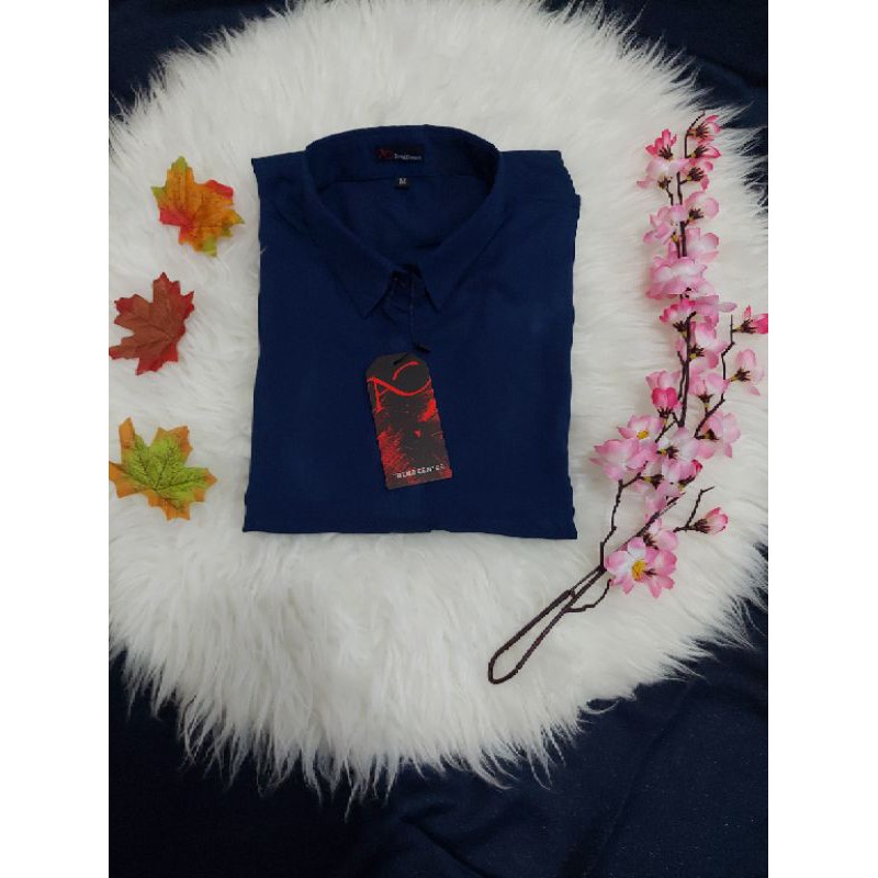 Baju Kemeja Wanita | Kemeja Cewek Lengan Panjang | Kemeja Premium | Kemeja Katun Wanita-Navy K02