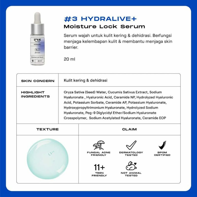 (Share in Jar) GLOWINC HYDRALIVE + Moisture Lock Gel Cleanser Drink Essence Serum Moisturizer Cream