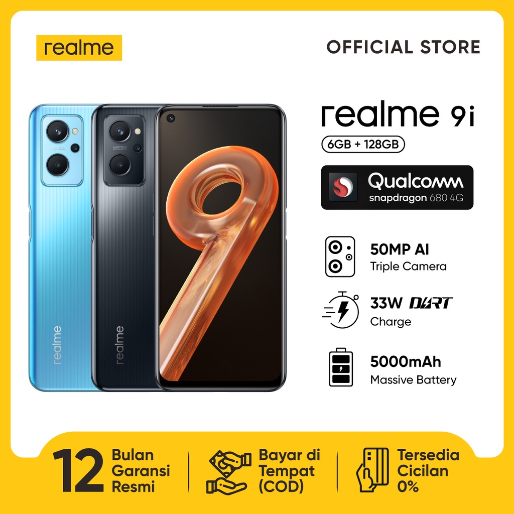 realme 9i 6+128GB | Qualcomm Snapdragon 680 Processor | 33W Dart Charge | 5000mAh Massive Battery | 50MP AI Triple Camera | 90Hz Ultra Smooth Display | Stereo Prism Design | Dual Stereo Speakers