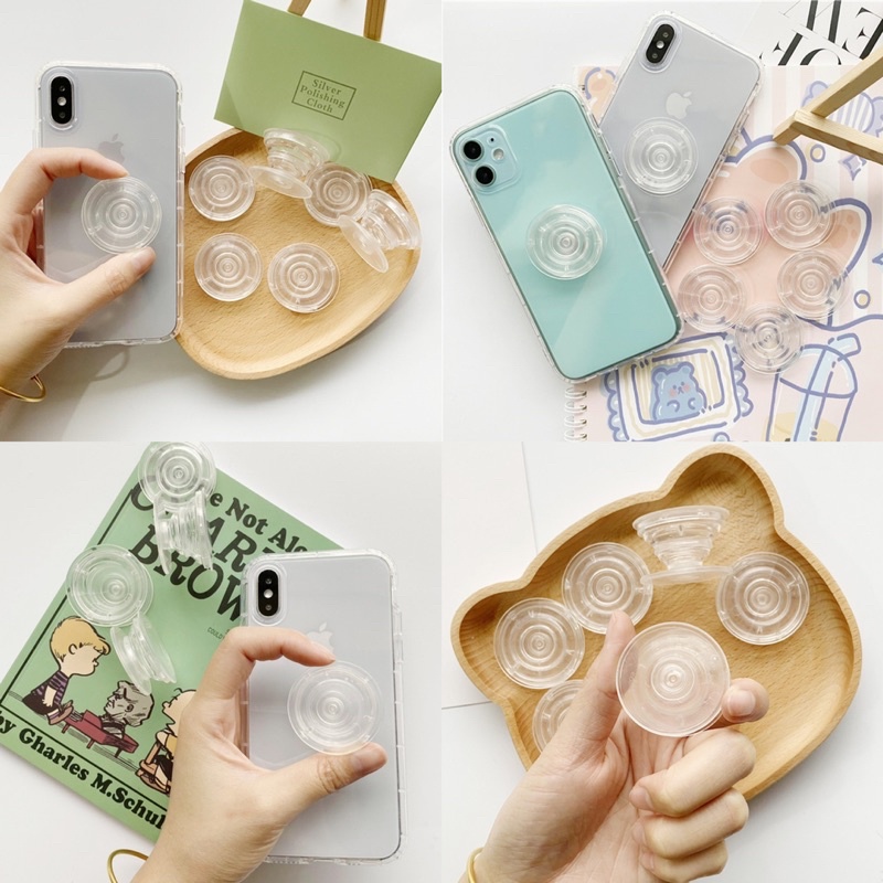 TRANSPARENT POP GRIP Popsocket Transparan (POLOS / MOTIF) (HATI/BULAT)