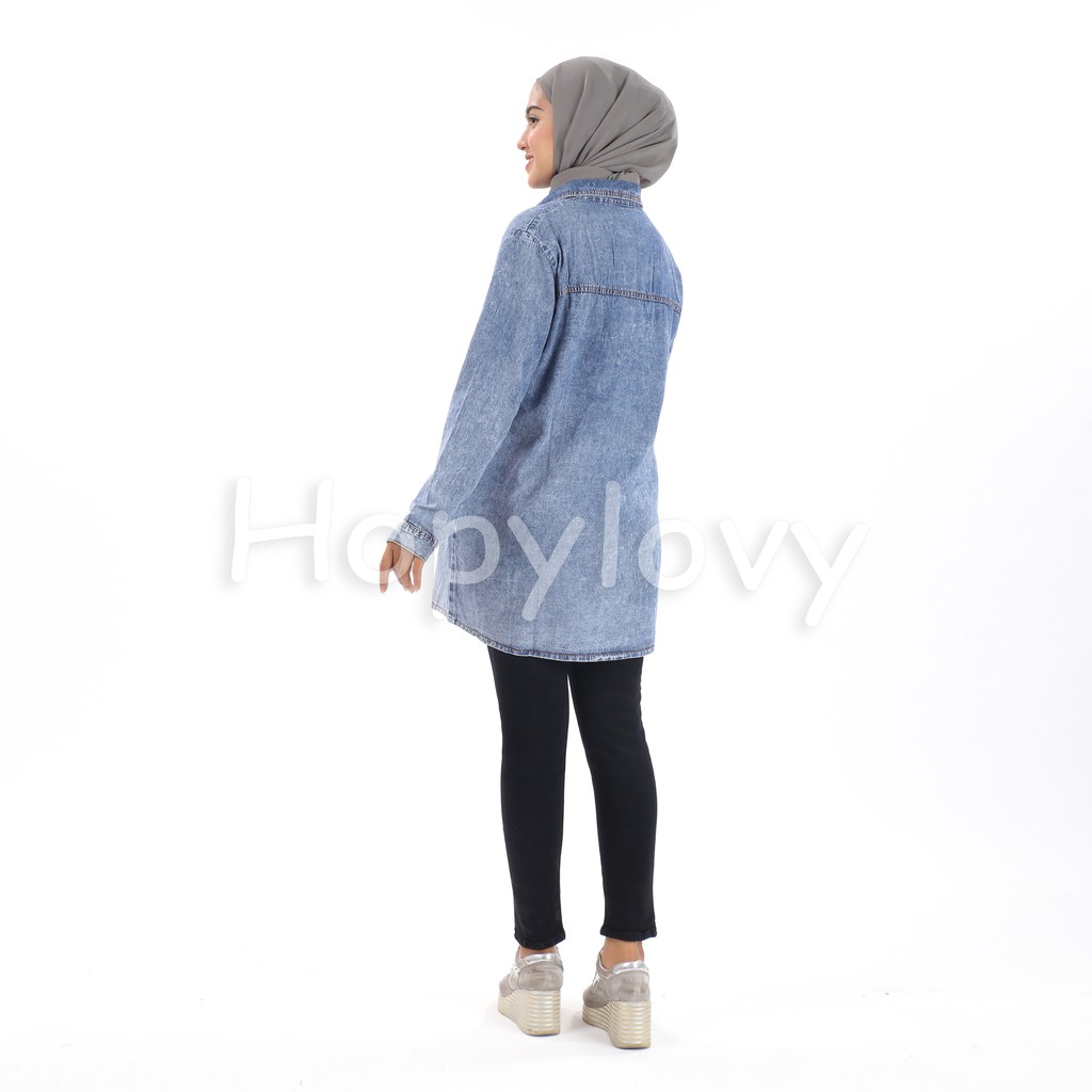 HOPYLOVY - Tunik Lengan Panjang Wanita Bahan Jeans Azkia