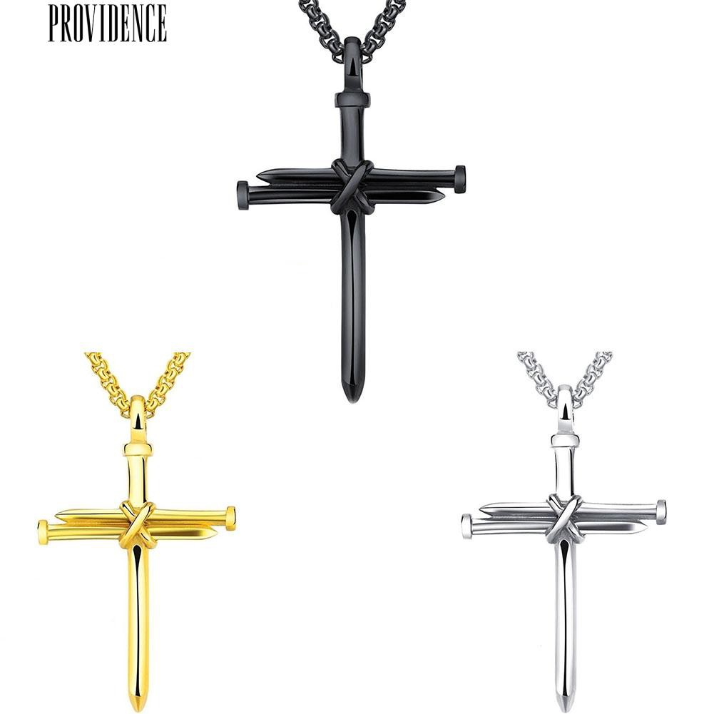 Providence Titanium Steel Cross Pendant Long Chain Necklace