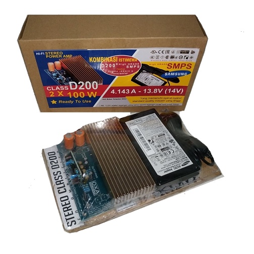 Kit Power Amplifier Stereo Class D200 2x100W 200W Plus Adaptor PSU SMPS 14V HIgh Quality Class D Ampli Product by Bell