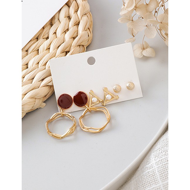 LRC Anting Set Fashion Gold Round Geometric Earrings Set Of 6 D55232