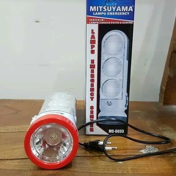 cod Lampu Emergency + Senter 1 Watt Cahaya Putih Kuning Mitsuyama MS-6033