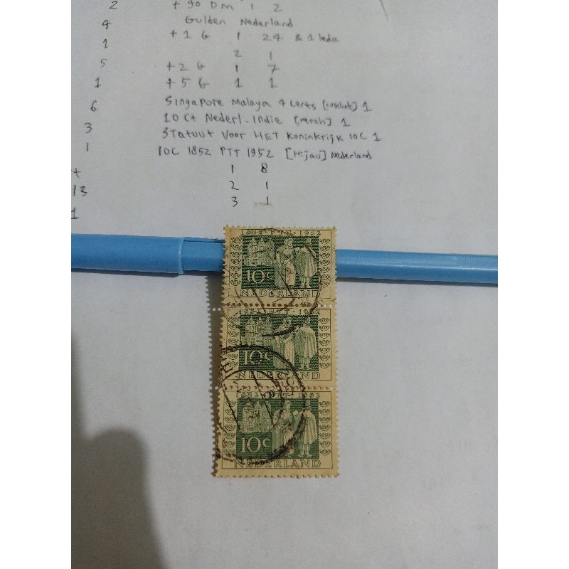 

Perangko Nederland CIRCA 1852 PTT 1952 10 C Prangko Stamp (3pcs)