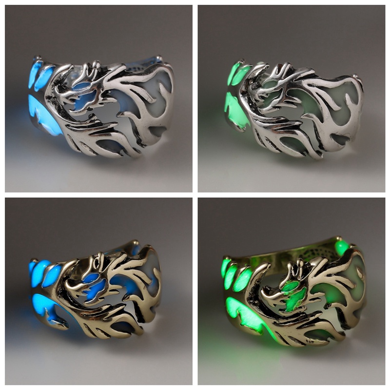 Cincin Luminous Motif Naga Gaya Gothic Punk Retro Vintage Untuk Pria