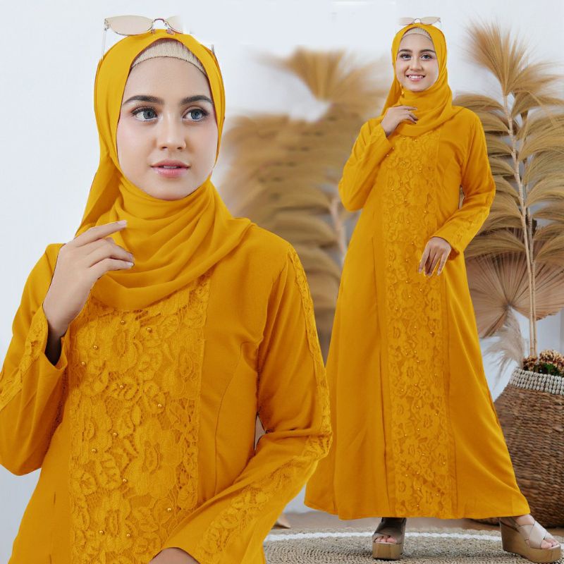 BAJU GAMIS BRUKAT BROKAT DRESS MURAH CANTIK MOTIF TIMBUL WANITA PEREMPUAN MUSLIM KONDANGAN PESTA SER
