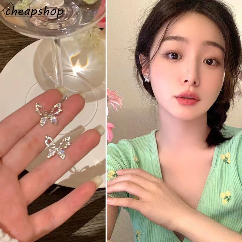 IFYOU Anting Stud Desain Kupu-Kupu Hollow Warna Silver Gaya Korea Untuk Wanita