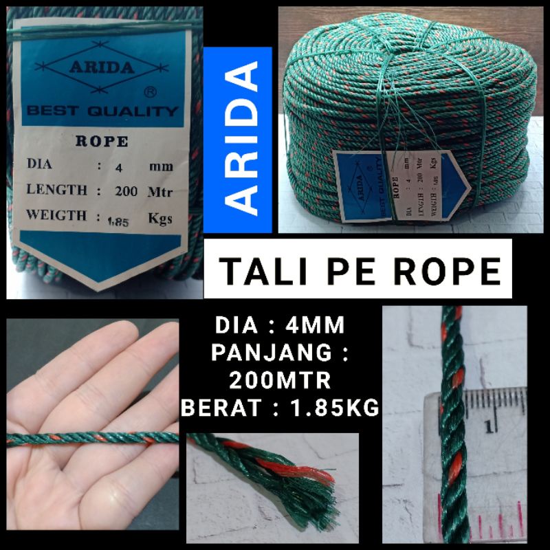TALI ARIDA 4MM TALI PE TALI KUAT TALI JARING TALI PUKAT ARIDA ROPE TALI 4MM TALI PE ARIDA