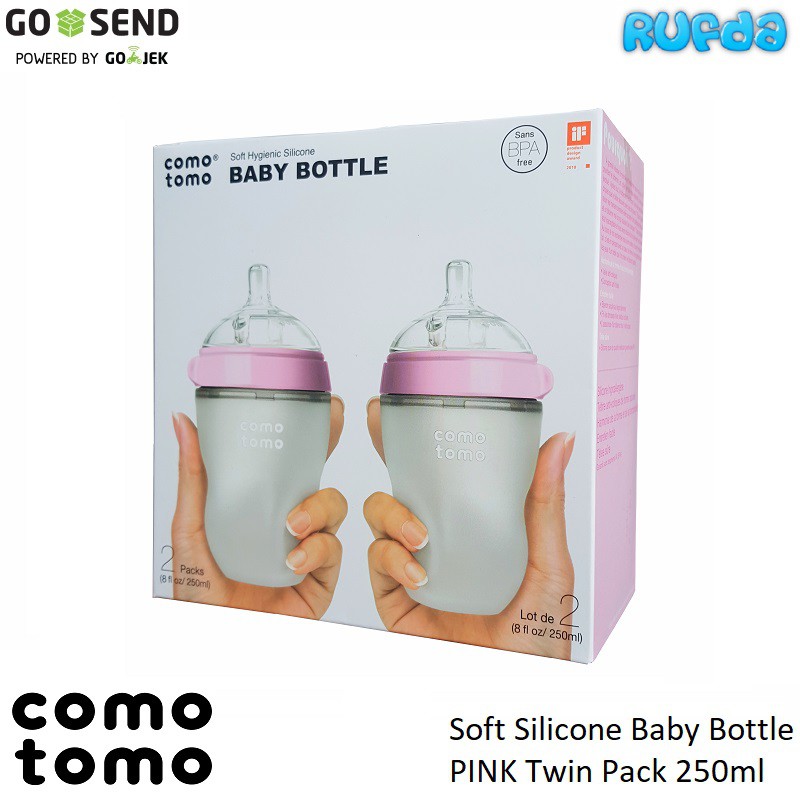 Comotomo Pink Twin Pack 2x250ml Botol Susu Mirip Payudara Ibu