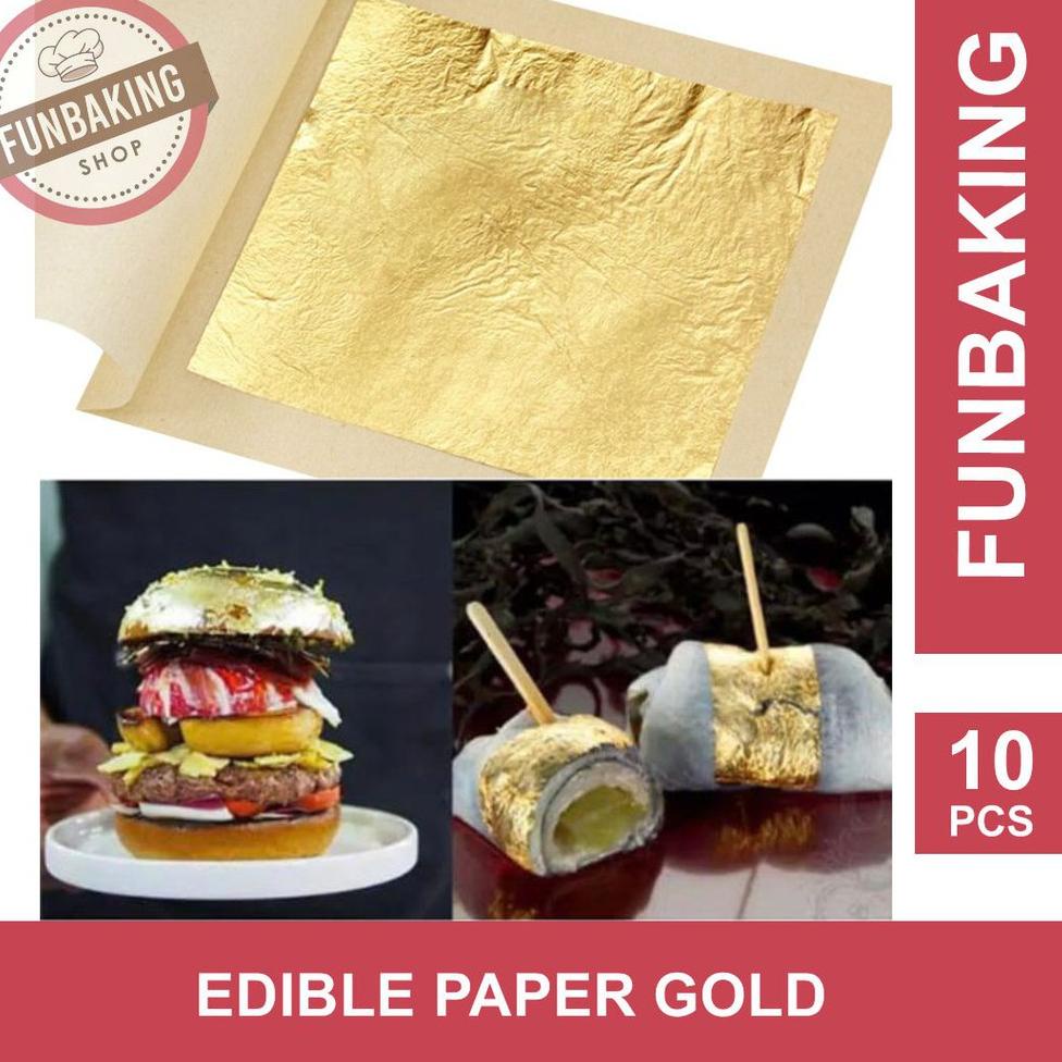 

✨TERBARU✨ FunBaking - 10Pcs GOLD EDIBLE LEAF SHEET KERTAS EMAS FOOD GRADE 24K grosir