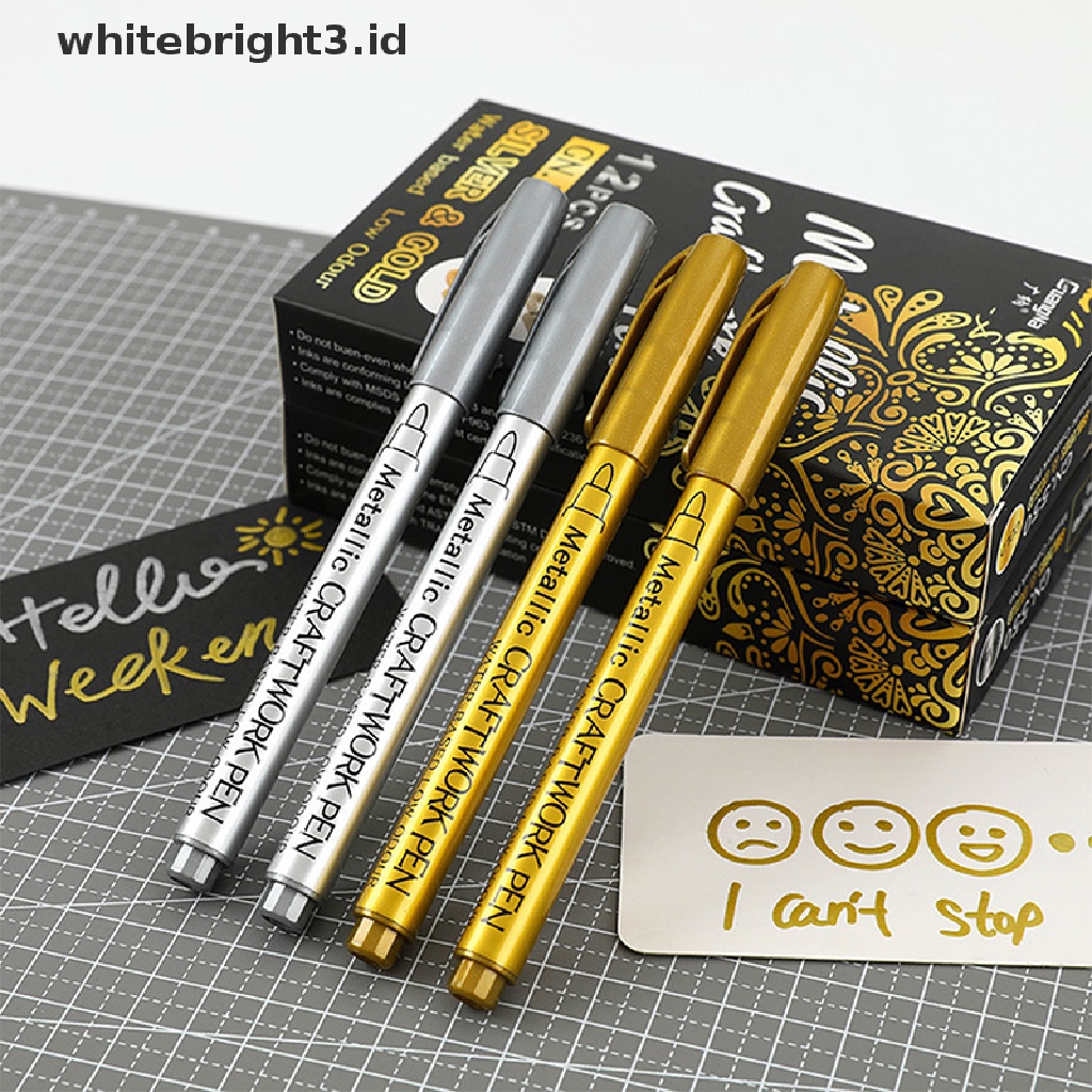 (whitebright3.id) Spidol Permanen Anti Air Warna Gold / Silver Untuk Menggambar DIY