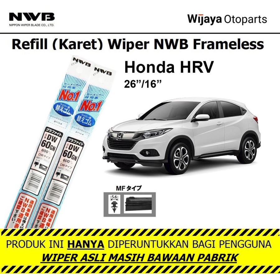 Refill Karet Wiper Honda HRV NWB Japan ukuran 26"&16"