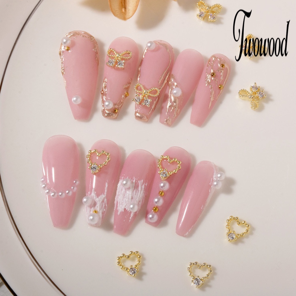 2 Pcs Ornamen Kuku Bentuk Hati Dan Pita Aksen Zircon Tahan Pudar Untuk Dekorasi Manicure