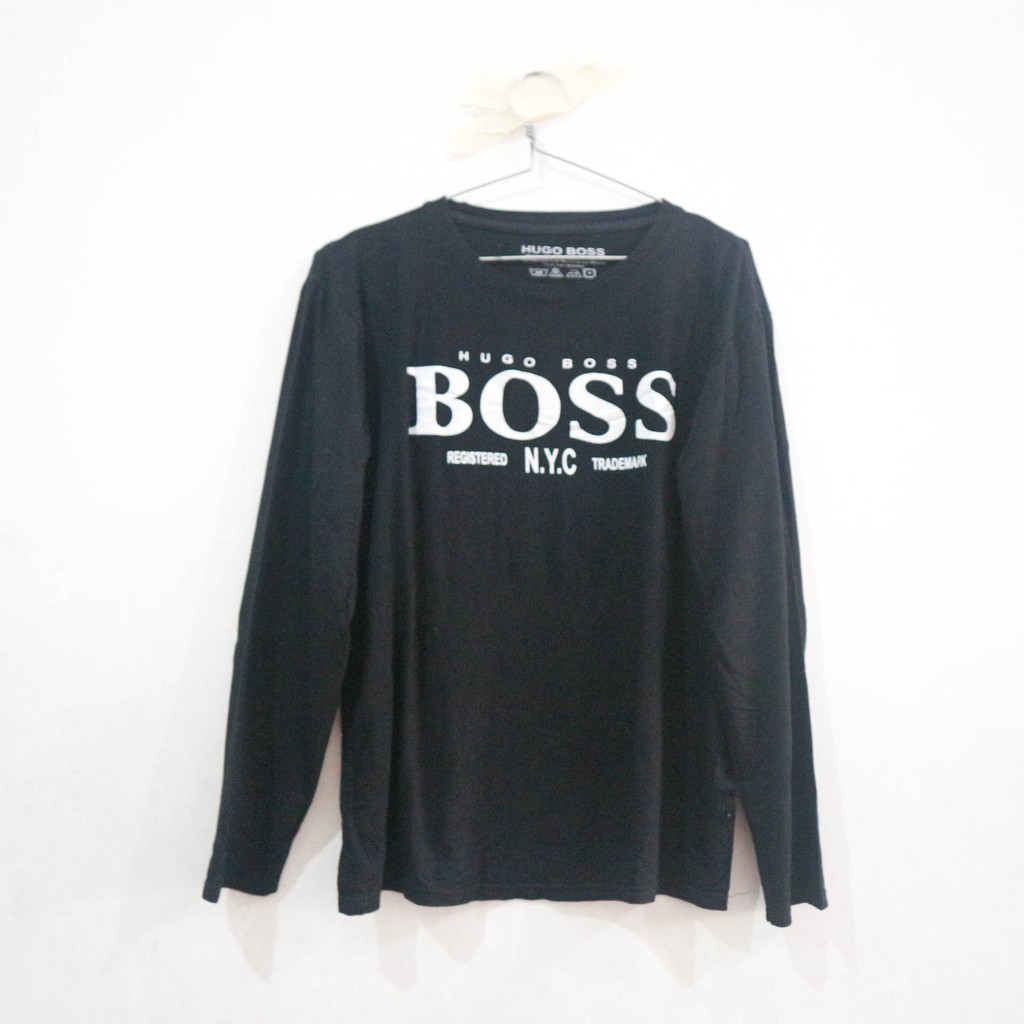 Hugo Boss Kaos Lengan Panjang Pria Longsleeve Tee with Patch Preloved Bekas
