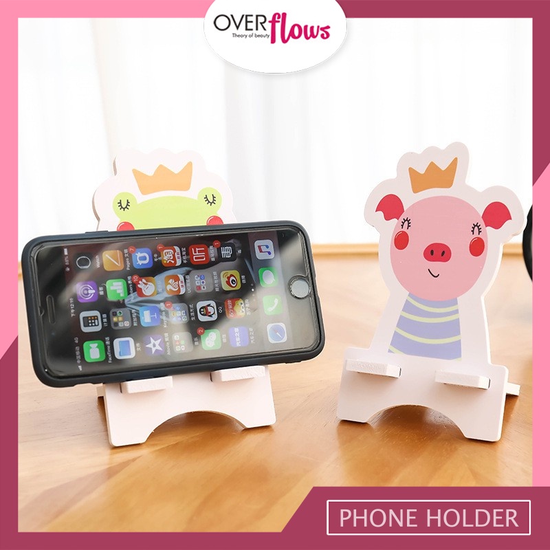 OVERFLOWS.ID Stand Holder HP Smartphone Universal Motif Karakter Kartun Bahan Kayu