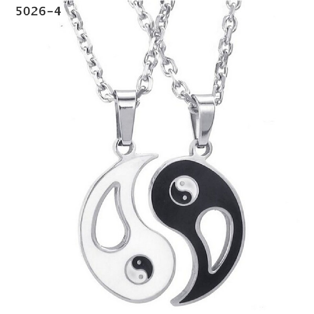 5026-4 2pcs Kalung Persahabatan Liontin Yin Yang Warna Hitam / Putih Untuk Pasangan