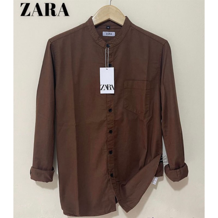 Kemeja Panjang ZARA Kerah Shanghai // Kemeja Polos Pria Lengan Panjang Kemeja Formal SlimFit Kasual Pria // Ready Size M,L,XL Dan XXL