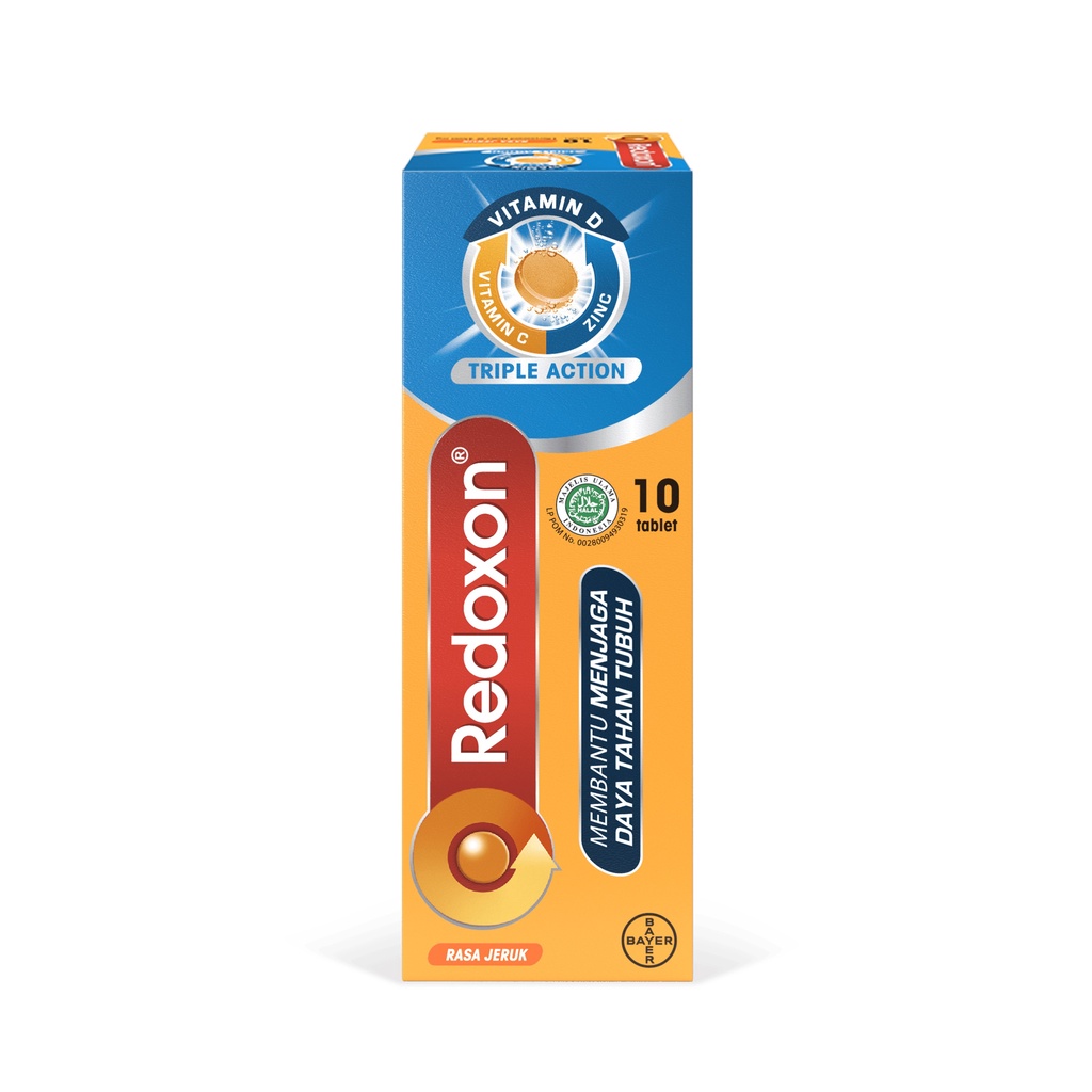 Redoxon Vitamin C, D, dan Zinc Rasa Jeruk 10 Tablet