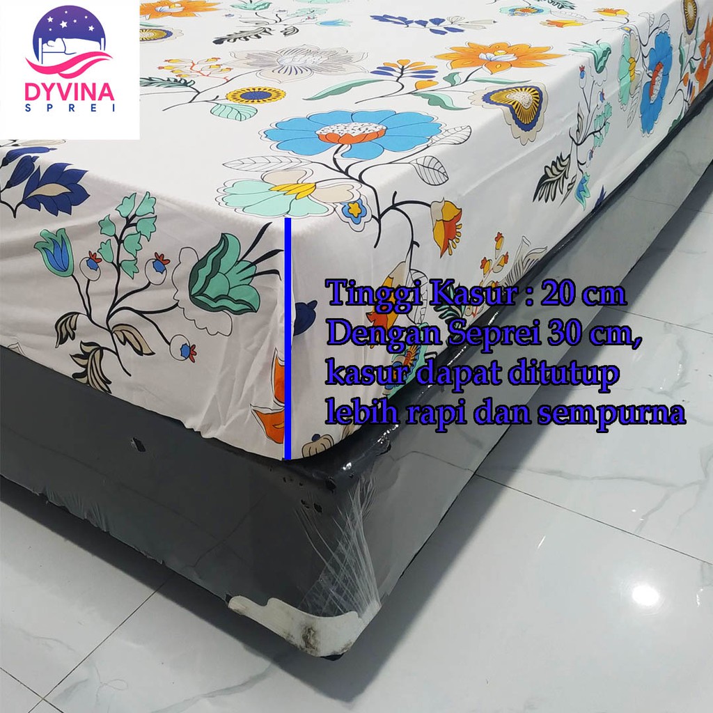 Sprei Set Katun Premium dgn Karet Anti Geser - Tinggi 30cm - Motif E