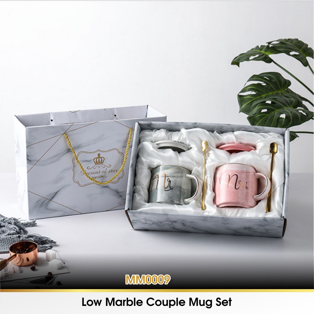 Cangkir Gelas Hampers Couple Mug Marble Keramik Tutup Mr Mrs Pasangan Couple Kado Pernikahan Couple Wedding Gift Aesthetic Set