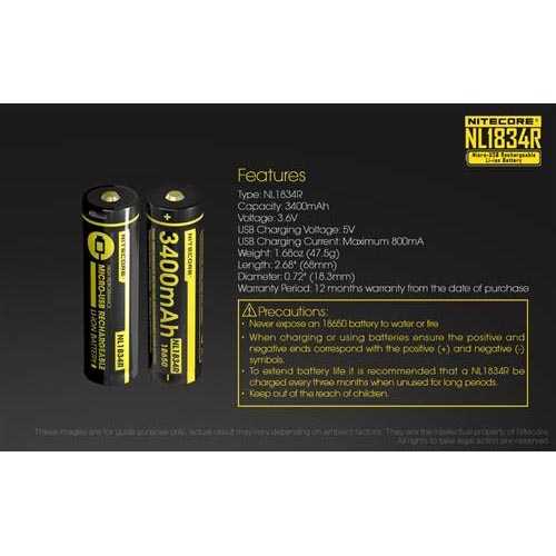 IDN TOOLS - NITECORE 18650 Micro USB Rechargeable Li-ion Battery 3400mAh - NL1834R