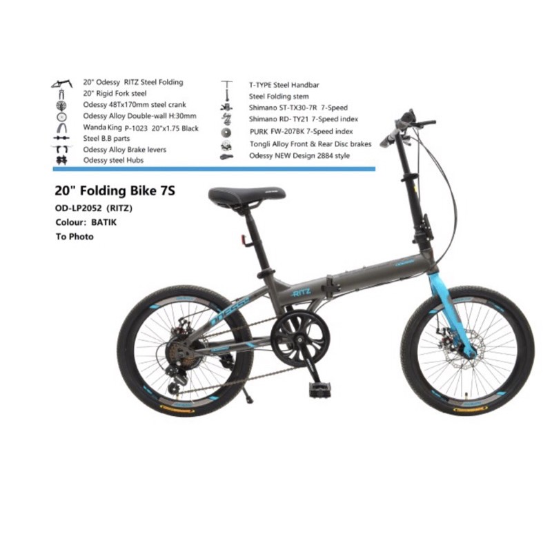 Sepeda Lipat Odessy Ritz 16 20 inch Shimano Original not lunox Garansi SNI Bisa Kredit cicilan cicil-Grey Blue