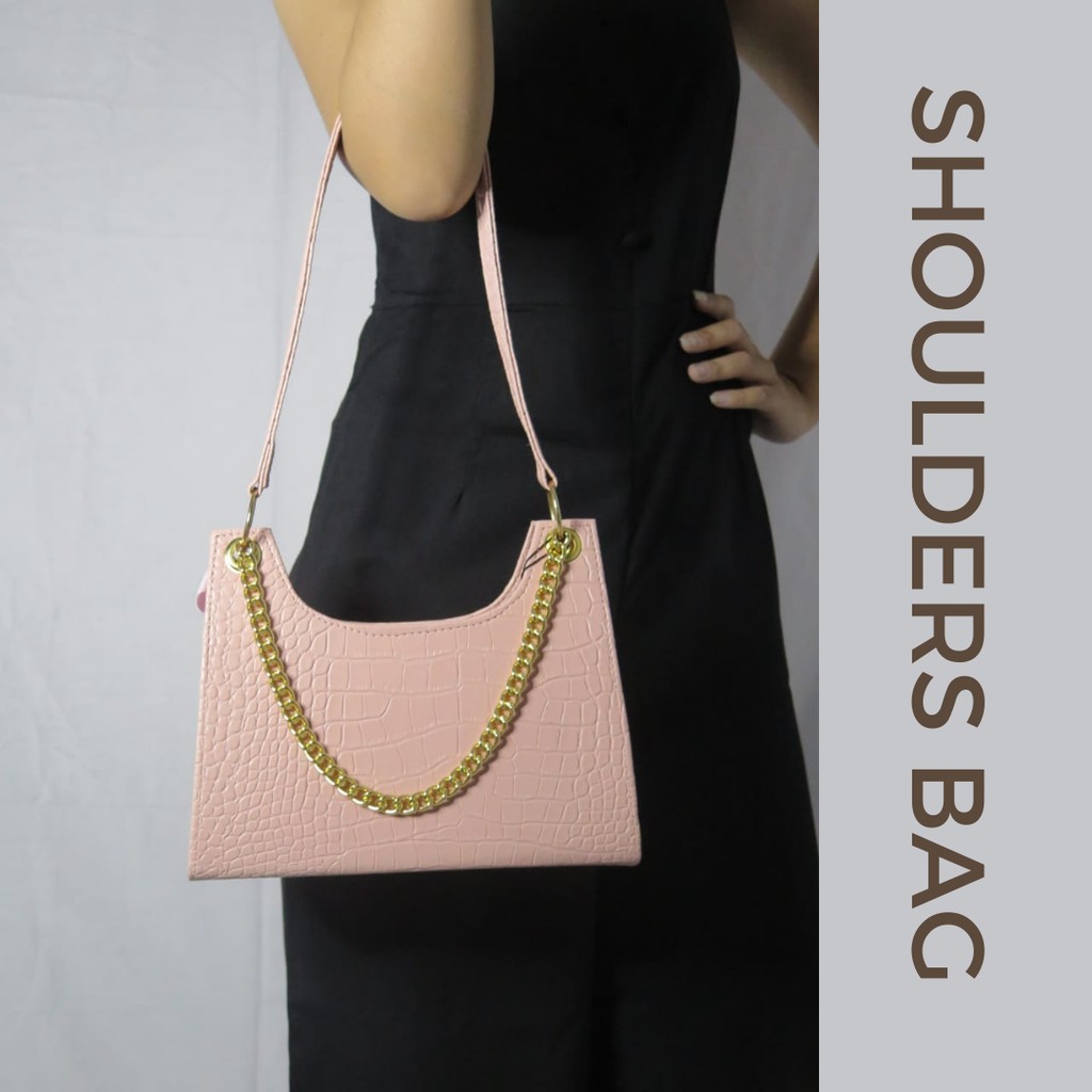 BAGGU.ID Croco Square Bag 2 in 1 / Croco Hand Bag Shoulders Bag / Tas Rantai Bahan Croco Premium