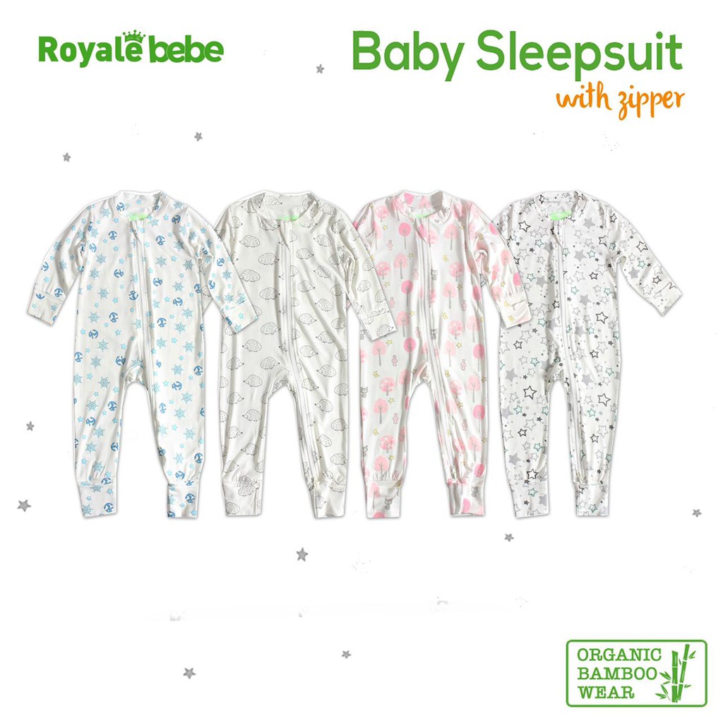 Royale Bebe Bamboo Sleepsuit Bayi zipper resleting 0-12 bulan piyama anak piyama bayi