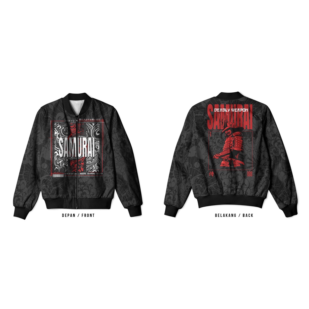 Jaket Bomber Samurai Japan Custom Fullprint Pria Wanita