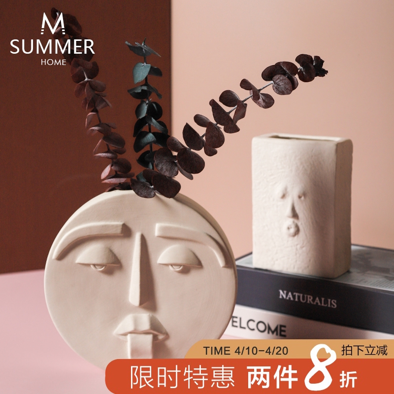 Nordic In Gaya Bunga Sederhana Kreatif Wajah Vas Keramik Ruang