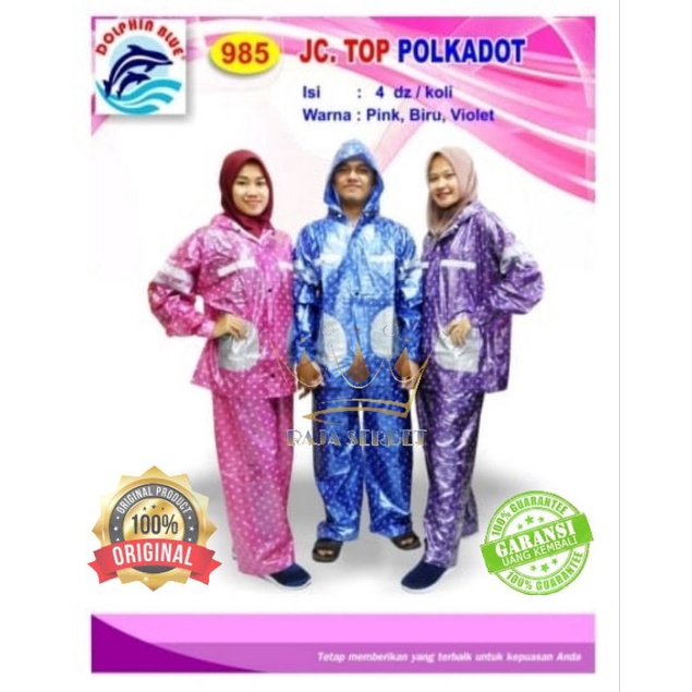 Termurah JAS HUJAN SETELAN BAJU CELANA TOP POLKADOT DOLPHIN BLUE