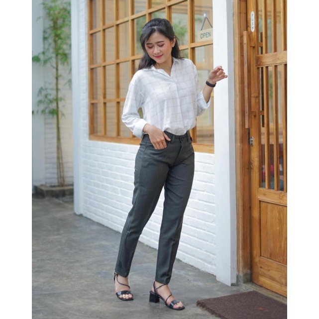 GOODETHICS - Dark Grey | Celana Formal Wanita | Celana Bahan slimfit