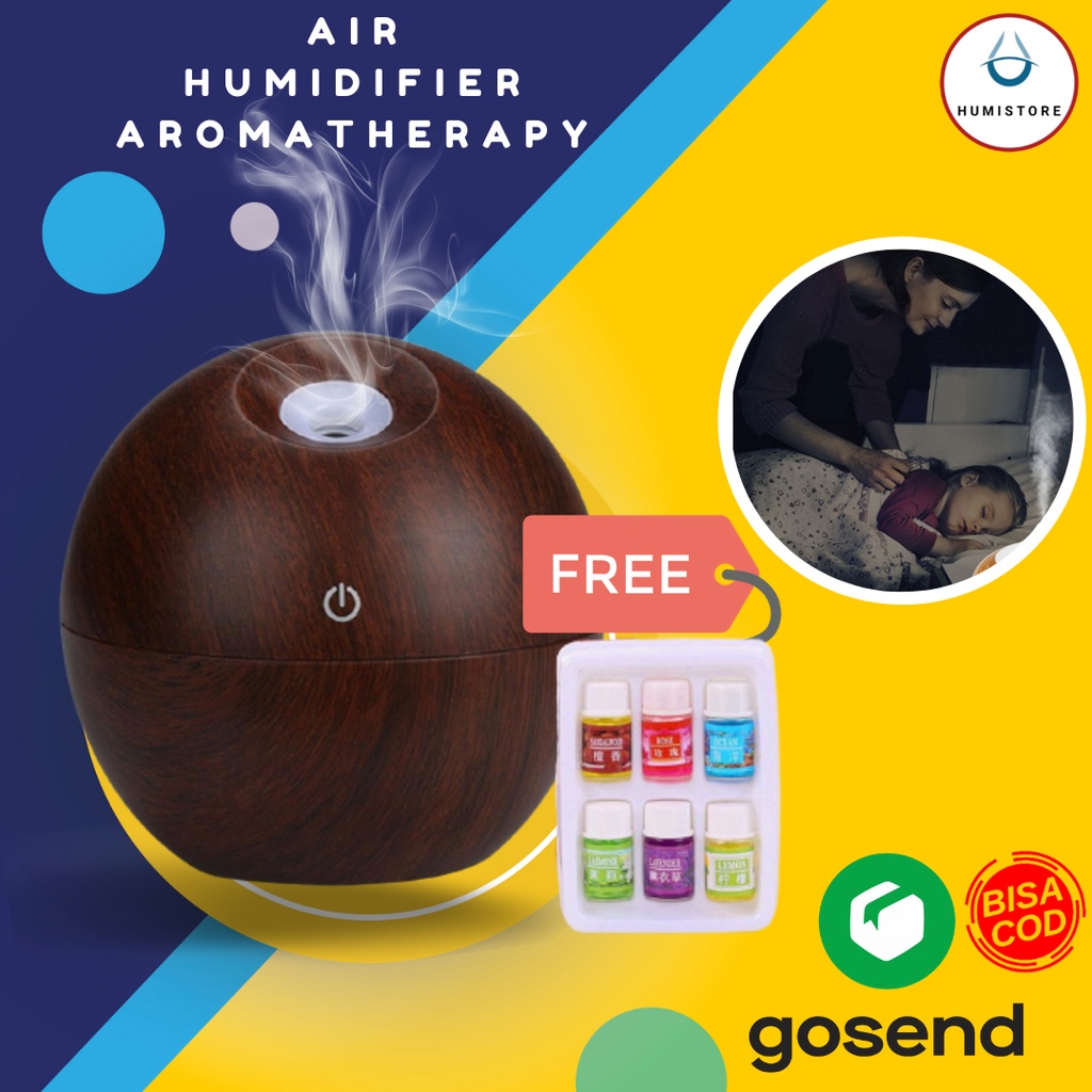 Air Humidifier Aromatherapy Desain Kayu 130ml-Car mini + Oil Bonus