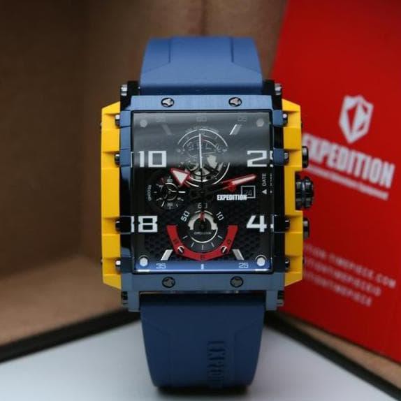 Jam Tangan Pria Expedition E6757M E6757 E 6757 Biru Kuning Rubber Clarin_Net