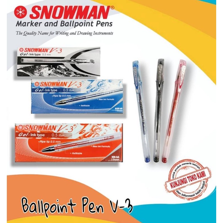 

Bulpen gel V3 snowman merah/ biru/hitam