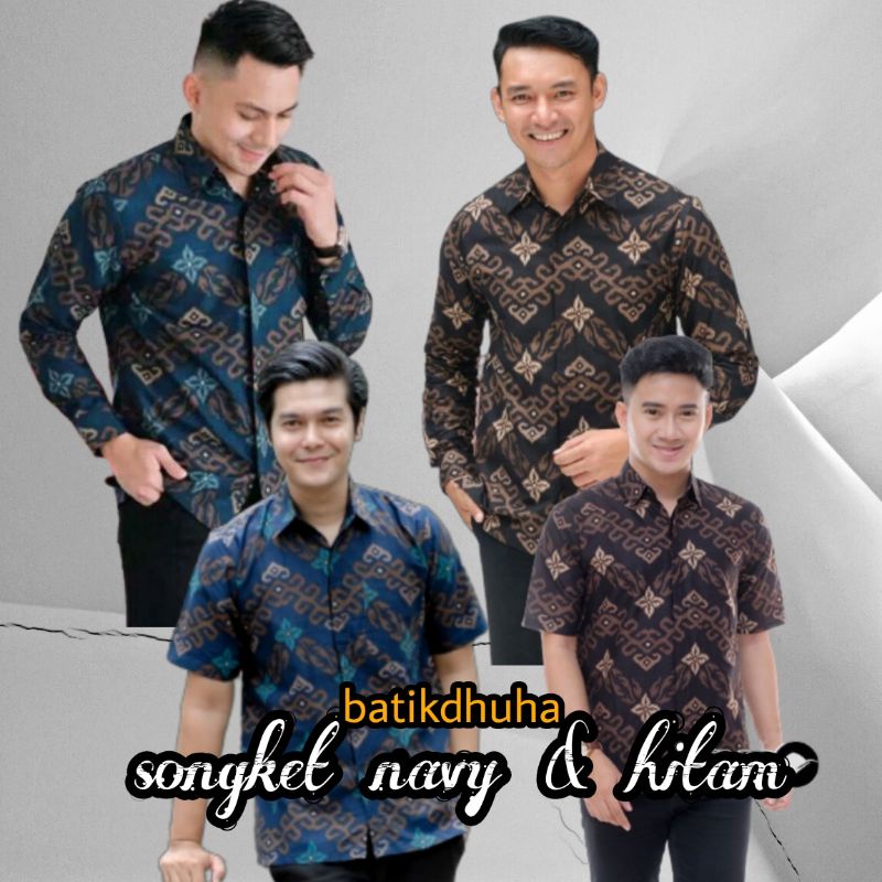 ATASAN BATIK PRIA SONGKET ZIG-ZAG HITAM NAVY BIRU M L XL XXL